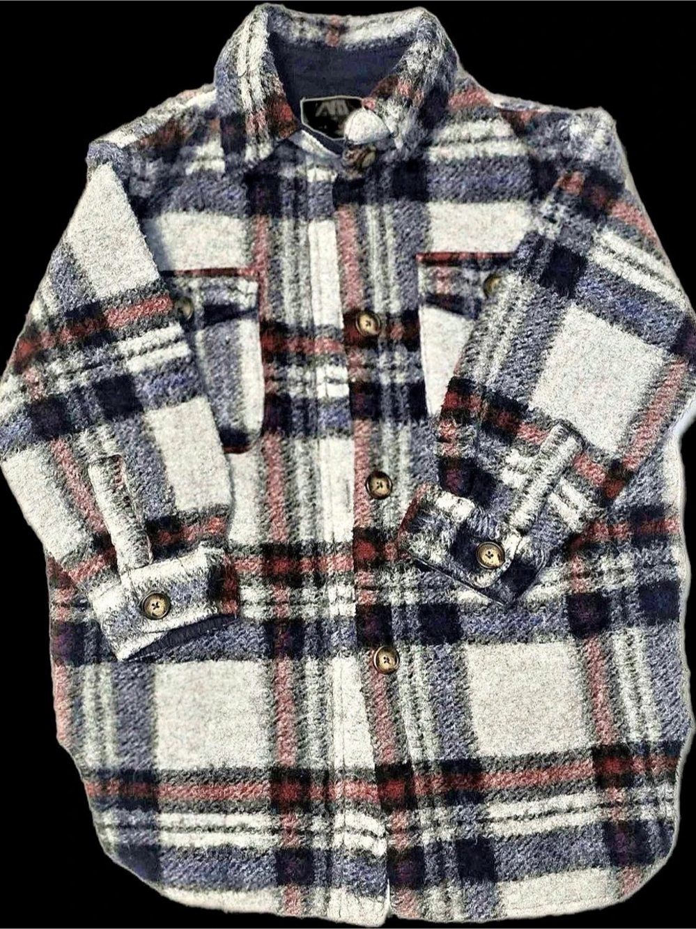 Zara Kids Plaid Button Down in Gray & Black